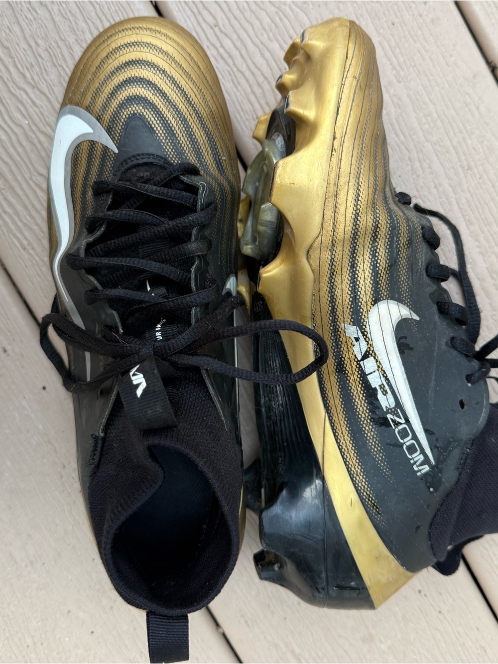 Nike Metallic Gold and Black Vapor Zoom Football Cleats